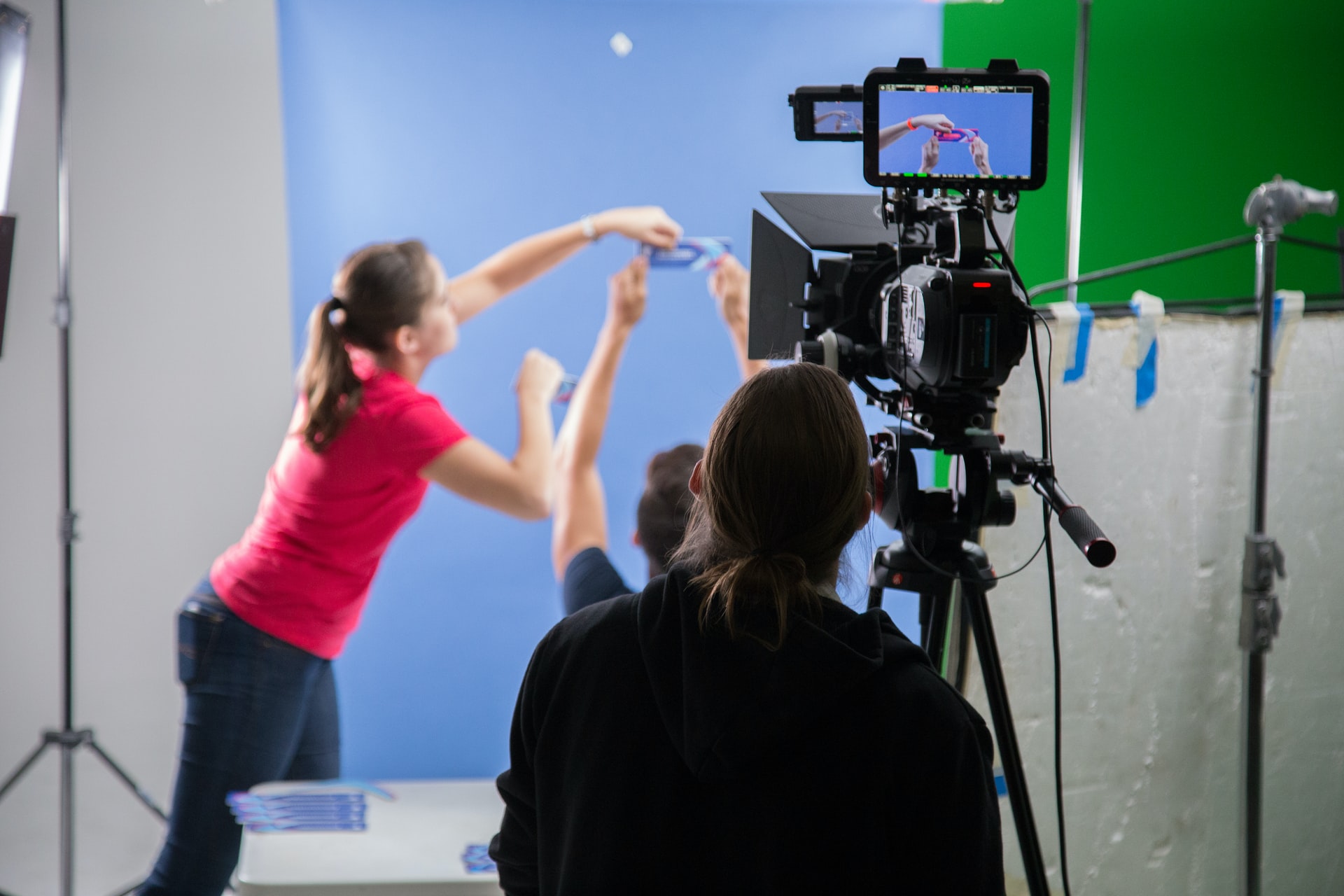 A film crew shooting a product video.