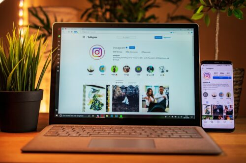 A laptop with an open Instagram page