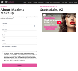 Home Page of Maxima Makeup School in Scottsdale AZ